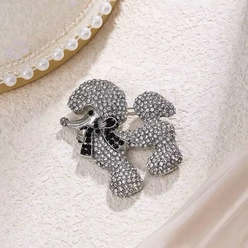 Rhinestone Silver Poodle Brooch Womens Crystal Fashion Statement Piece New